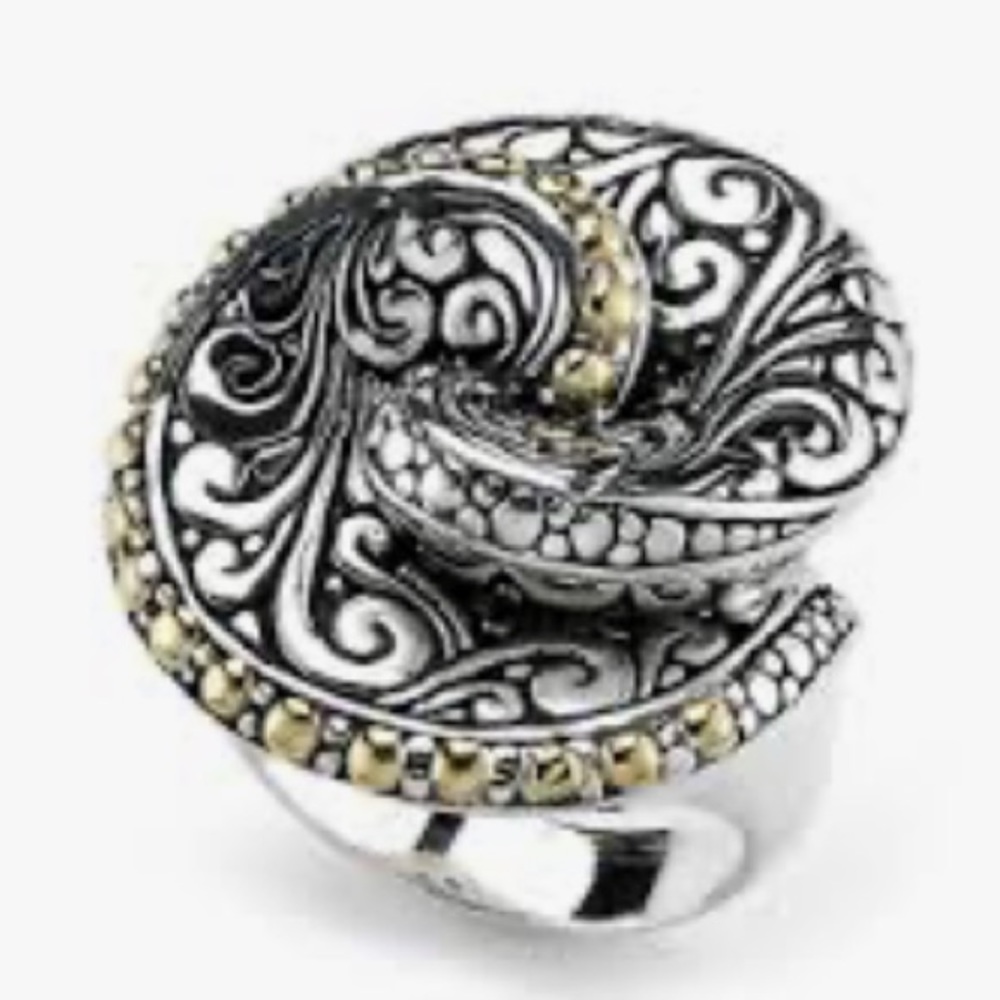 18k Yellow Gold BALINESE SWIRL RING artisan Yellow Gold Silver 925 Scroll ring - Picture 16 of 16